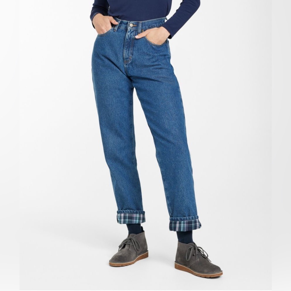 L.L. Bean Women's Double L Jeans, Ultra-High Rise Tapered Leg Flannel-Lined TALL